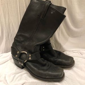 Frye black Leather Moto harness boots